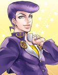  blue_eyes eyelashes higashikata_jousuke jojo_no_kimyou_na_bouken lips male_focus nakumonaga_uma pompadour purple_hair solo 