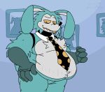 >w< 2026 2d_animation 4_fingers animated animatronic anthro arm_tuft artist_name bar_emanata barely_visible_tail belly belly_overhang belly_slap belly_tuft big_belly big_ears black_eyes black_nose blue_body blue_fur blue_tail bon_(twf) buckteeth chest_tuft chrissophrase clenched_eyes clenched_teeth countershade_torso countershading digital_media_(artwork) emanata endoskeleton exclamation_point exposed_endoskeleton eyes_closed facial_markings featureless_chest featureless_crotch fingers fur grin half-closed_eyes hand_on_belly hand_on_hip head_markings head_tuft hi_res inside lagomorph leporid line_art long_ears looking_down looking_down_at_self loop love_handles machine male mammal markings mask_(marking) mature_anthro mature_male moobs mostly_nude motion_blur multicolored_necktie narrowed_eyes necktie necktie_only one_raised_eyebrow onomatopoeia overweight overweight_anthro overweight_male polka_dot_necktie portrait portrait_(object) pupils rabbit rabbit_ears robot sharp_teeth short_loop shoulder_tuft simple_background slap smile smug solo sound_effects stretch_marks tail teeth text the_walten_files thick_thighs three-quarter_portrait three-quarter_view toothy_smile tuft two_tone_necktie url white_body white_fur white_text_outline yellow_bar_emanata yellow_pupils yellow_sclera yellow_teeth yellow_text