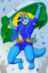 2026 2:3 absurd_res anthro balls brazil brazilian brazilian_carnival brazilian_flag butt canid canine canis carnival_(holiday) confetti digital_drawing_(artwork) digital_media_(artwork) digitigrade erection exhibitionism flag flag_(object) fur genitals guispe_(guispe_opockjha) guispe_opockjha hair hi_res holidays humanoid_genitalia humanoid_penis jewelry male mammal nipples nude party penis public shaded signature simple_background smile solo tail text wolf