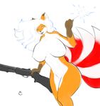  anthro breasts canine female fox gun hair kinne long_hair looking_at_viewer lucky mammal multiple_tails nude patriotic pinup pose ranged_weapon shotgun smile solo sparkler standing usa weapon wind 
