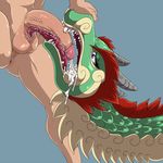  balls beige_skin chinese_dragon cum cum_on_face dragon faceless_male female fur green_skin human licking lonbluewolf male mammal open_mouth oral oral_sex penis red_fur sex tongue 