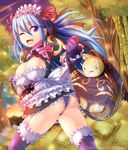  ass blue_eyes blue_hair breasts elbow_gloves fox frills garter_straps garters gloves large_breasts long_hair looking_at_viewer maid one_eye_closed ooyama_kina open_mouth original outdoors panties pantyshot sangoku_infinity smile solo thighhighs underwear 