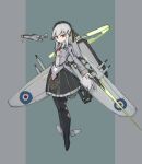  1girl black_bonnet black_pantyhose bonnet commentary_request energy_sword flower frider grey_hair long_hair mecha_musume orange_eyes original pantyhose personification propeller rose roundel skirt supermarine_spitfire sword tagme two-tone_background vehicle_and_personification war_thunder weapon wings 
