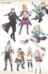  5girls albert_perriend atelier_(series) atelier_shallie blue_shirt coat escha_malier facial_hair gloves green_eyes green_hair grey_hair hairband headwear hidari_(left_side) highres jurie_crotze keithgrif_hazeldine long_hair miruca_crotze multicolored multicolored_clothes multicolored_scarf multiple_boys multiple_girls mustache nady_elminus official_art pantyhose pipe plaid plaid_skirt pleated_skirt scarf shallotte_elminus shirt short_hair skirt theokhuga 