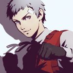  face gloves grey_eyes grey_hair ilya_kuvshinov looking_at_viewer male_focus persona persona_3 sanada_akihiko solo 