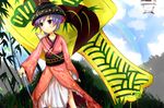  bad_id bad_pixiv_id blue_sky bowl cloud day grass highres holding holding_needle japanese_clothes kimono kotou_(ko-tou) mallet minigirl miracle_mallet needle obi purple_eyes purple_hair rice_bowl sash serious shining_needle_castle sky solo sukuna_shinmyoumaru touhou upside-down weapon 