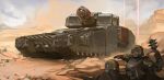  19vodnik 2boys absurdres ambush antennae artist_name assault_rifle automaton_(helldivers) black_gloves bulletproof_vest cliff desert dust explosive gloves grenade gun helldiver_(helldivers) helldivers_(series) hiding highres hill male_focus multiple_boys rifle rock sand skull sky throwing weapon 