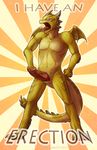  2011 angry anthro barbs chimpyevans dragon dragonbutt english_text erection male open_mouth penis rage scalie sharp_teeth solo standing teeth text tiny_wings tongue wings yellow_dragon 