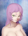  1girl breasts chinese_commentary closed_mouth commentary_request eyelashes fog green_eyes hair_down highres hikimayu ice kakuyoku_fubuki large_breasts naruto_(classic) naruto_(series) night no_headwear nude pink_hair qzb051 solo 