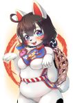  1girl black_hair blue_eyes breasts dog furry open_mouth shiitakemeshi short_hair solo 