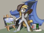  2014 amber_eyes blonde_hair cannibalus curtains cutie_mark derp_eyes derpy_hooves_(mlp) equine female friendship_is_magic hair idiot mammal my_little_pony paint paint_bucket pallet pegasus solo standing tablet wings 