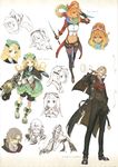  2girls atelier_(series) atelier_shallie black_bloomers coat facial_hair gloves grey_hair hidari_(left_side) highres jurie_crotze keithgrif_hazeldine long_hair miruca_crotze multicolored multicolored_clothes multicolored_scarf multiple_girls mustache pantyhose pipe scarf 