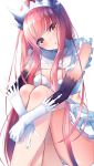  1girl absurdres fate/grand_order fate_(series) gloves highres knees_to_chest long_hair looking_at_viewer maid maid_headdress medb_(fate)_(all) medb_(fate/grand_order) orange_eyes panties red_hair sitting solo suisen-21 underwear 