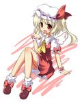  :d alternate_wings angel_wings bad_id bad_pixiv_id blonde_hair fang flandre_scarlet hat itamochi mini_wings one_side_up open_mouth red_eyes sitting smile solo touhou wings wrist_cuffs 