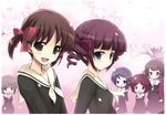  cherry_blossoms drill_hair fukuzawa_yumi maria-sama_ga_miteru matsudaira_touko multiple_girls school_uniform serafuku shiwo short_twintails twintails 