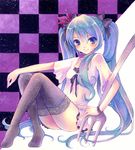  bad_id bad_pixiv_id blue_eyes blue_hair dress fork hair_ribbon hatsune_miku long_hair ousaka_nozomi oversized_object ribbon smile solo thighhighs twintails vocaloid world_is_mine_(vocaloid) zettai_ryouiki 