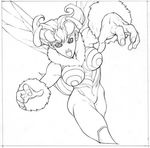  bee bee_girl black_eyes bw capcom darkstalkers halftone insect_girl lowres monster_girl perspective q-bee vampire_(game) wings 