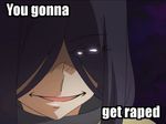  cap grin hair_over_eyes hyakko long_hair macro purple_hair rapeface tsubomiya_inori you_gonna_get_raped 