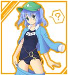  ? blue_eyes blue_hair bluepony hair_bobbles hair_ornament hat kawashiro_nitori key one-piece_swimsuit school_swimsuit shirt_on_shoulders skirt skirt_pull solo swimsuit swimsuit_under_clothes touhou twintails two_side_up 