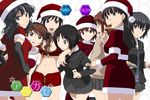  amagami ayatsuji_tsukasa black_hair brown_hair christmas everyone hat itou_kanae_(amagami) kanayanagi_takashi kibito_high_school_uniform messy_hair morishima_haruka multiple_girls nakata_sae nanasaki_ai pleated_skirt sakurai_rihoko santa_costume santa_hat school_uniform skirt tachibana_miya tanamachi_kaoru translation_request 