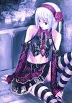  bad_id bad_pixiv_id bare_shoulders belt detached_sleeves flower gothic_lolita hair_flower hair_ornament hairband jewelry lolita_fashion long_hair male_focus midriff nail_polish necklace original otoko_no_ko plaid punk purple_eyes purple_nails shiitake_urimo skirt skull solo striped striped_legwear thighhighs white_hair zettai_ryouiki 