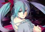  aqua_eyes aqua_hair bad_id bad_pixiv_id dress hair_ribbon hatsune_miku keipomjp long_hair looking_back ribbon solo twintails vocaloid world_is_mine_(vocaloid) 