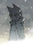  animal_ears copyright_request greyscale h2so4 jacket monochrome short_hair sketch snow solo 
