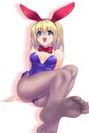  alice_margatroid animal_ears bad_id bad_pixiv_id blonde_hair blue_eyes bow breasts bunny_ears bunnysuit cleavage erugiza feet legs medium_breasts pantyhose short_hair sitting soles solo toes touhou 