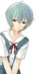  ayanami_rei blue_hair hijiri_ruka neon_genesis_evangelion red_eyes school_uniform serafuku short_hair solo 