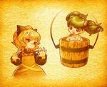  bad_id bad_pixiv_id blonde_hair bow bucket cat's_cradle green_eyes green_hair hair_bobbles hair_bow hair_ornament in_bucket in_container kisume kurodani_yamame multiple_girls short_hair souri touhou twintails wooden_bucket yellow_eyes 