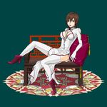  bad_id bad_pixiv_id breasts brown_eyes brown_hair cleavage dress elbow_gloves gloves high_heels kimura_kotokoto medium_breasts meiko pillow shoes short_hair sitting solo thighhighs vocaloid 
