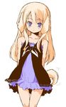  animal_ears bare_shoulders blonde_hair blue_eyes copyright_request dog_ears dog_tail dress flat_chest highres long_hair oekaki ryoutya simple_background solo tail 
