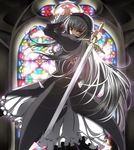  ashita_yaru hairband long_hair red_eyes rozen_maiden silver_hair solo stained_glass suigintou sword weapon window wings 