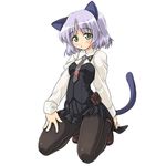  animal_ears black_legwear cat_ears cat_tail dd_(ijigendd) green_eyes necktie pantyhose pleated_skirt sanya_v_litvyak short_hair silver_hair skirt solo strike_witches tail world_witches_series 