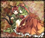  animal_ears bad_id bad_pixiv_id blush braid cat_ears cat_tail chiruku fang front_ponytail green_eyes green_hair heart kaenbyou_rin kagiyama_hina multiple_girls multiple_tails red_eyes red_hair tail touhou zoom_layer 