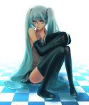  aqua_eyes aqua_hair detached_sleeves hatsune_miku headphones headset long_hair naughty_face necktie panties pantyshot sitting smile solo thighhighs tongue twintails underwear uno_(colorbox) very_long_hair vocaloid 