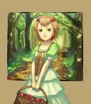  basket brown_hair child dress flick_(artist) green_eyes original painting_(object) short_hair solo tomato 