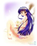  barefoot bikini blue_hair feet kusakabe_yuuki_(to_heart_2) long_hair looking_back purple_eyes solo swimsuit tamaki_(diarie_inaiinaibaa) to_heart_2 