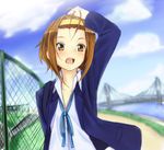  bad_id bad_pixiv_id bridge brown_eyes brown_hair hairband k-on! school_uniform short_hair solo tainaka_ritsu yellow_hairband yui_7 