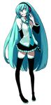  alternate_hairstyle aqua_eyes aqua_hair aqua_nails bad_id bad_pixiv_id detached_sleeves hatsune_miku headphones headset highres kitayama long_hair nail_polish necktie skirt smile solo thighhighs vocaloid zettai_ryouiki 