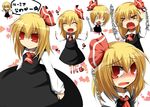  &gt;_&lt; blonde_hair blush closed_eyes expressions fang fangs hair_ribbon heart mizuki_(lv43) outstretched_arms red_eyes ribbon rumia short_hair spread_arms tears touhou translation_request 