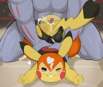 anthro big_butt biped bodily_fluids butt clothed clothing cosplay_pikachu_(costume) cum cum_inside female female_penetrated generation_1_pokemon genital_fluids hi_res huge_butt machoke male male/female male_penetrating nintendo penetration penile penile_penetration pikachu pikachu_libre pokemon pokemon_(species) sex size_difference usnarbit yellow_body