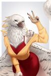 2026 5_fingers absurd_res anthro avian beak biped bird bottomwear breasts claws clothed clothed_anthro clothed_female clothing digital_drawing_(artwork) digital_media_(artwork) feathers female finger_claws fingers front_view fully_clothed fully_clothed_anthro fully_clothed_female hi_res neis13 scuted_arms scutes simple_background smile solo standing tail topwear white_body white_feathers white_tail white_wings wings