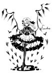  absurdres bad_id bad_pixiv_id character_name corset dress flandre_scarlet frills greyscale hat heart highres looking_at_viewer mirimo monochrome puffy_sleeves short_hair smile solo striped striped_legwear thighhighs touhou vertical-striped_legwear vertical_stripes wings 