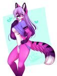  anthro breasts canine clothed clothing cute female flashing fur kitsunewaffles-chan mammal pink_eyes purple_fur selene_(boha) skimpy 