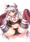  amatsukaze_(kantai_collection) bad_id bad_pixiv_id black_panties blush breasts choker fingering hair_tubes kantai_collection long_hair looking_at_viewer navel nipples no_pants open_mouth panties panty_pull s-yin shirt_pull side-tie_panties silver_hair small_breasts solo spread_legs striped striped_legwear sweat tears thighhighs two_side_up underwear yellow_eyes 