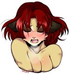  blush breathing cleavage clothed clothing eyes_closed feline female hair invalid_tag mammal nude open_mouth red_hair solo sweat tongue unregisteredcat 