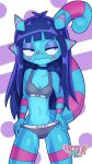 animal_humanoid anthro blue_body bra clothing female humanoid jewelry kami_(vitzypie) necklace panties scalie scalie_humanoid solo sports_bra tail underwear vitzypie