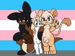 3_fingers 3_toes 4_fingers 5_toes alator anthro balls black_ears black_hair blonde_hair blonde_tail_tuft blue_eyes blush blush_lines breasts brown_body brown_eyes brown_fur brown_penis brown_tail colored digital_drawing_(artwork) digital_media_(artwork) featureless_breasts feet felid fingers flaccid flat_colors foreskin fur genitals gesture green_eyes group gynomorph gynomorph/gynomorph hair hand_gesture hi_res intersex intersex/intersex kneeling lgbt_pride lion looking_at_viewer macropod mammal marsupial mouse multicolored_body multicolored_fur murid murine on_one_knee pantherine penis pink_ears pride_colors rikki_(alator) rodent scribble_(alator) shy smile smiling_at_viewer standing tail tail_tuft tan_body tan_ears tan_fur tan_tail toes trans_(lore) trans_woman_(lore) transgender_pride_colors trio tuft two_tone_body two_tone_fur v_sign wallaby white_body white_fur white_penis white_tail