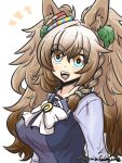  1girl :d animal_ear_fluff animal_ears big_hair blast_onepiece_(umamusume) blue_eyes bow braid breasts brown_hair commentary_request goma_(gomasamune) highres horse_ears large_breasts long_hair long_sleeves looking_at_viewer notice_lines orange_eyes puffy_long_sleeves puffy_sleeves purple_shirt school_uniform shirt simple_background smile solo tracen_school_uniform twintails twitter_username umamusume upper_body very_long_hair white_background white_bow 